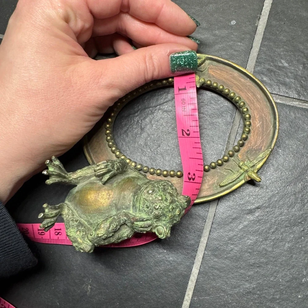 Vintage Style Bronze Toad Frog Dragonfly Oval Picture Frame Verdigris Patina